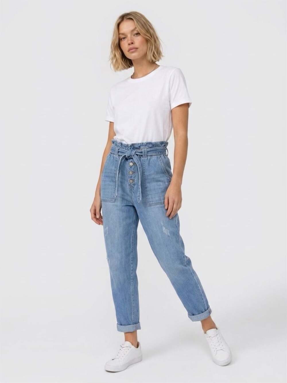 Wax Jean High Rise Paperbag Mom Denim Pants Style 90193